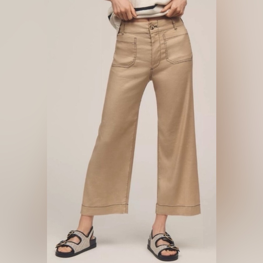 Anthropologie Maeve Women's Tan Wide-Leg Linen Trousers